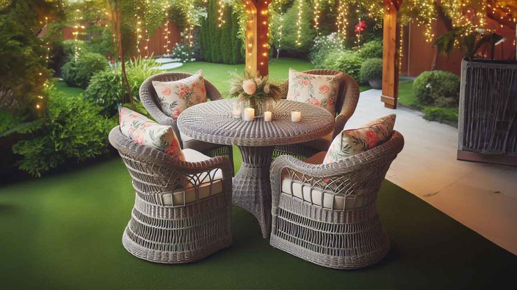meja makan rotan set bundar