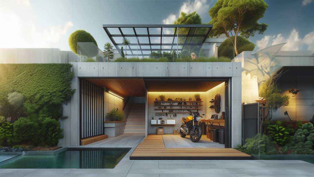 garasi motor minimalis dengan teras