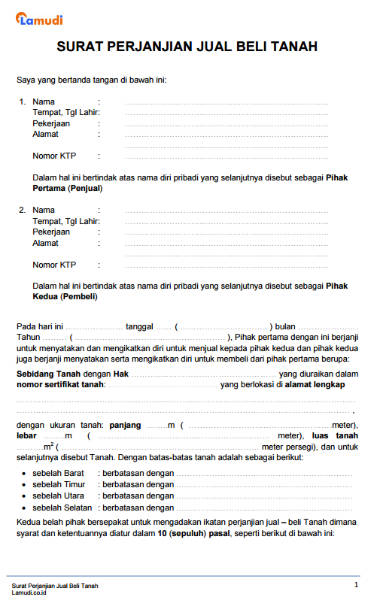 contoh surat jual beli tanah