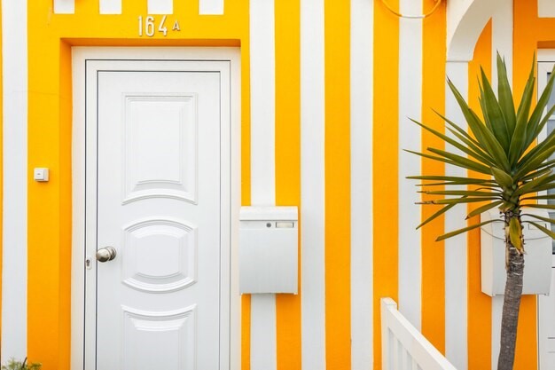 Warna cat kusen rumah mewah kuning dan putih. 