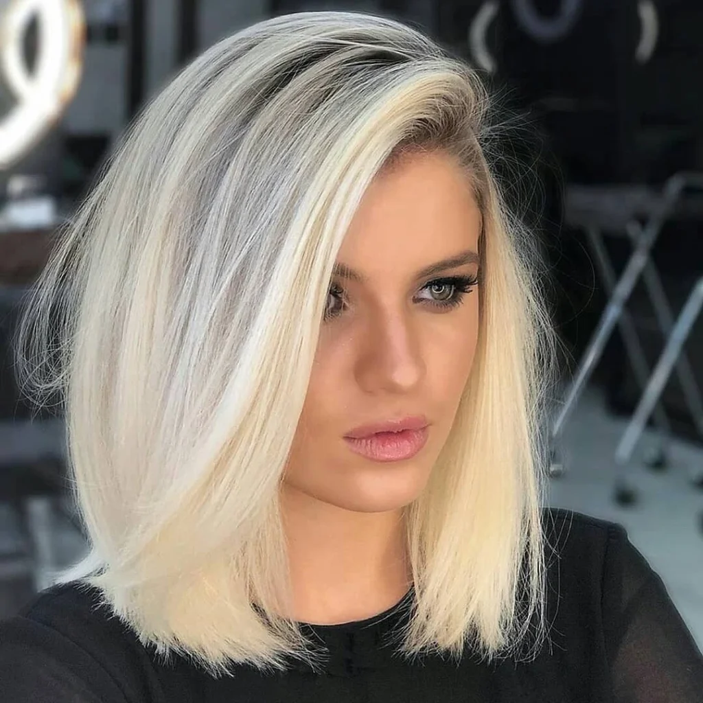 model rambut long bob poni pinggir