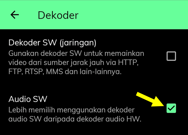 Opsi Menu Audio SW