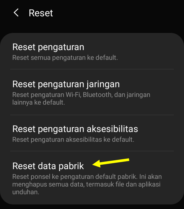 Reset Data Pabrik atau Factory Reset