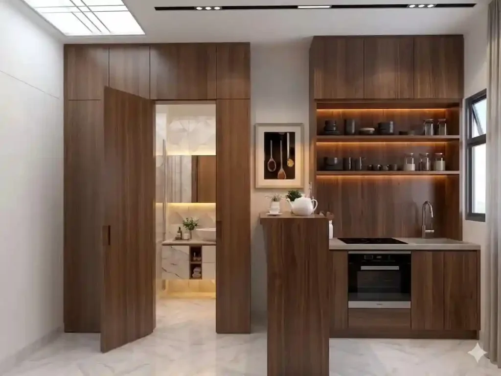 Desain Dapur dengan Pintu Kamar Mandi Tersembunyi