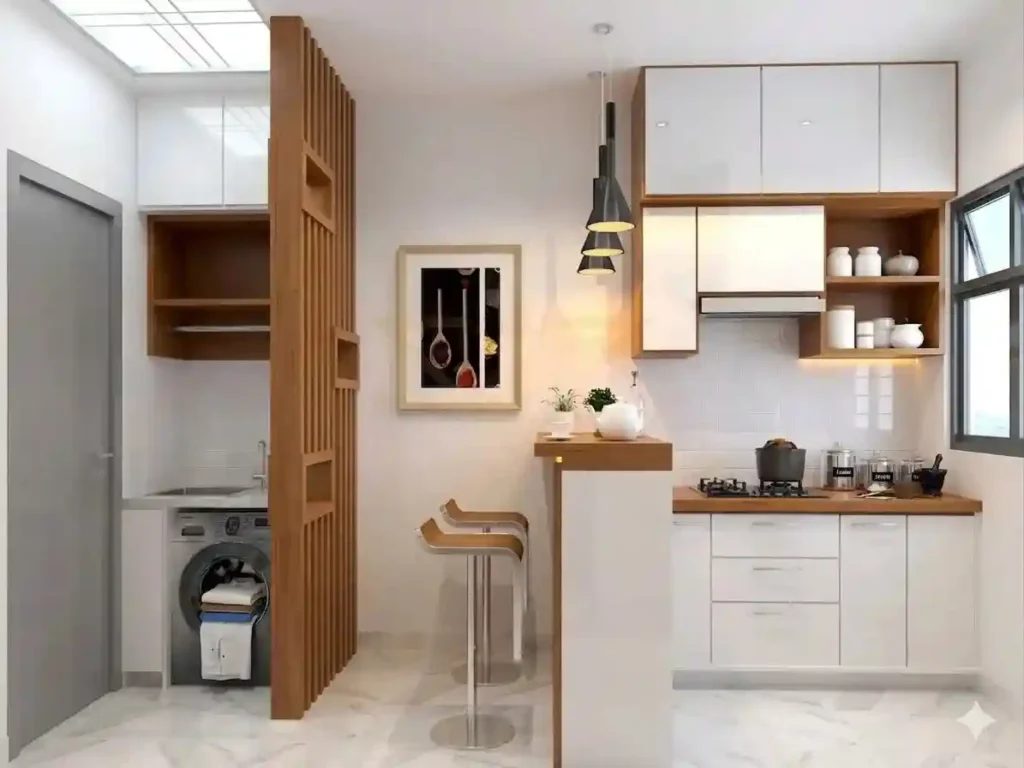 Desain Dapur Menyatu Dengan Kamar Mandi dengan Laundry Room